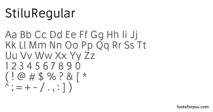 Шрифт StiluRegular – алфавит, цифры, специальные символы