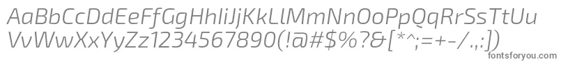 Exo2Lightitalic-fontti – harmaat kirjasimet valkoisella taustalla