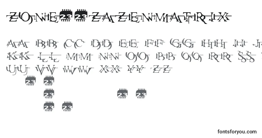Zone23ZazenMatrix Font – alphabet, numbers, special characters