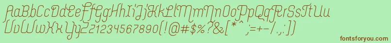 フォントMerijntjeRegularitalic – 緑の背景に茶色のフォント