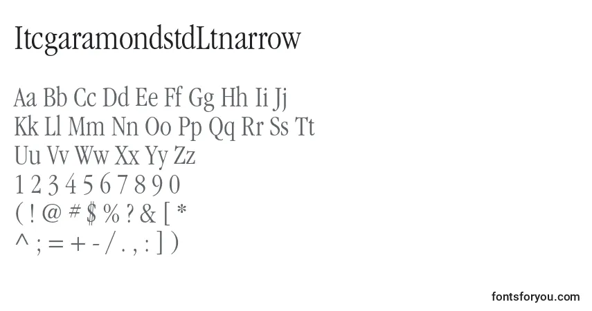 Fuente ItcgaramondstdLtnarrow - alfabeto, números, caracteres especiales