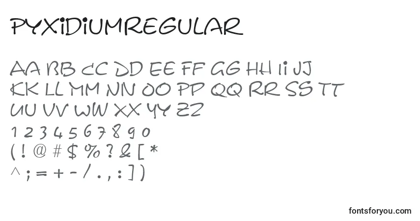 Schriftart PyxidiumRegular – Alphabet, Zahlen, spezielle Symbole
