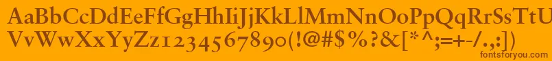 GaramondRetrospectiveOsSsiBold-fontti – ruskeat fontit oranssilla taustalla