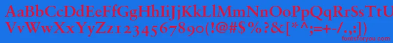 GaramondRetrospectiveOsSsiBold-Schriftart – Rote Schriften auf blauem Hintergrund