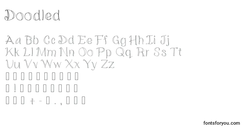 Czcionka Doodled – alfabet, cyfry, specjalne znaki