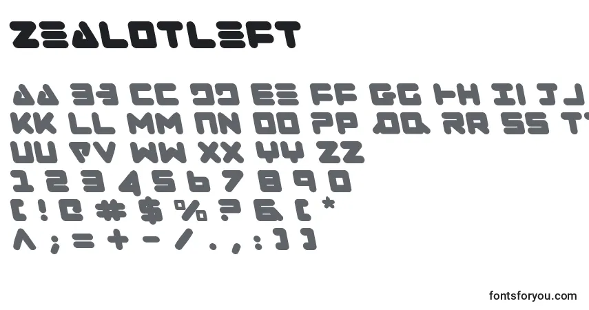 Schriftart Zealotleft – Alphabet, Zahlen, spezielle Symbole