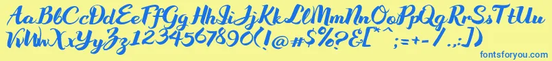 WakeUpBro-Schriftart – Blaue Schriften auf gelbem Hintergrund