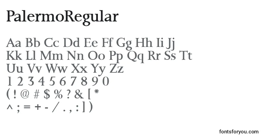 Schriftart PalermoRegular – Alphabet, Zahlen, spezielle Symbole
