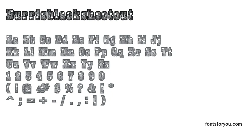 Schriftart Burrisblackshootout – Alphabet, Zahlen, spezielle Symbole