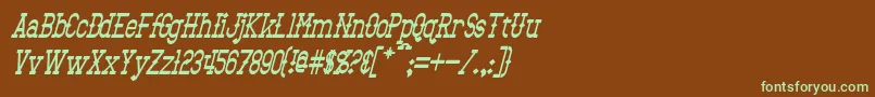 フォントBantorainItalic – 緑色の文字が茶色の背景にあります。