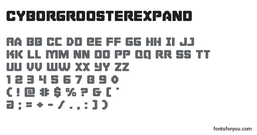 Schriftart Cyborgroosterexpand – Alphabet, Zahlen, spezielle Symbole