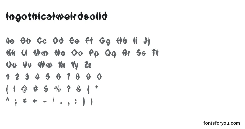 Schriftart Ingothicalweirdsolid – Alphabet, Zahlen, spezielle Symbole