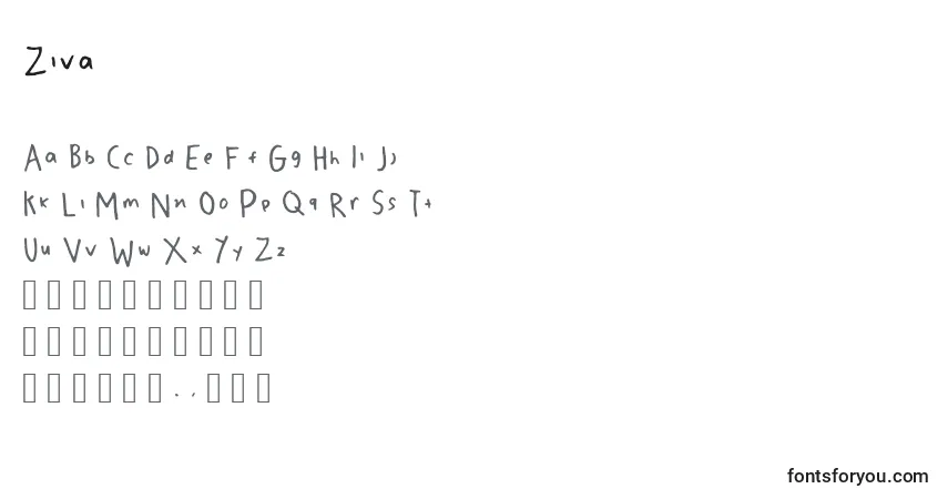 A fonte Ziva – alfabeto, números, caracteres especiais