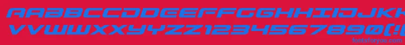 Czcionka Gunshipexpandital – niebieskie czcionki na czerwonym tle