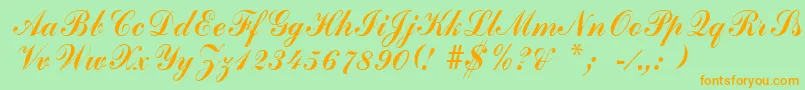 フォントArenskiRegular – オレンジの文字が緑の背景にあります。