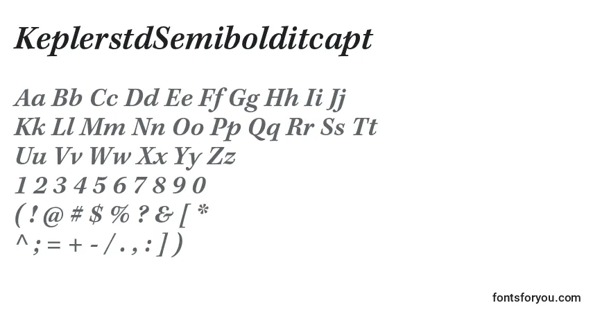 A fonte KeplerstdSemibolditcapt – alfabeto, números, caracteres especiais
