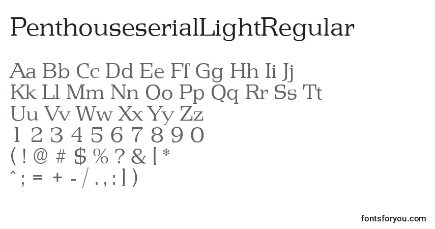 PenthouseserialLightRegular-fontti – aakkoset, numerot, erikoismerkit