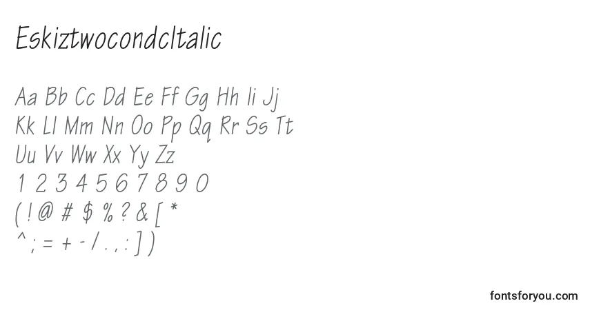 Schriftart EskiztwocondcItalic – Alphabet, Zahlen, spezielle Symbole