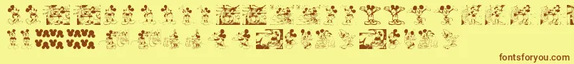 フォントMickeyVintage – 茶色の文字が黄色の背景にあります。