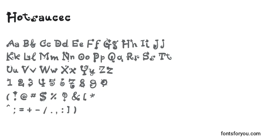 Czcionka Hotsaucec – alfabet, cyfry, specjalne znaki
