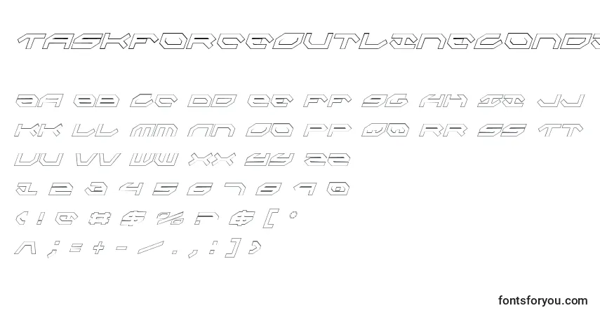 Czcionka TaskforceOutlineConditalic – alfabet, cyfry, specjalne znaki