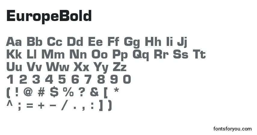 Шрифт EuropeBold – алфавит, цифры, специальные символы