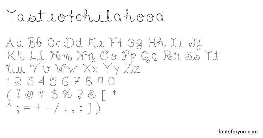 Czcionka Tasteofchildhood – alfabet, cyfry, specjalne znaki