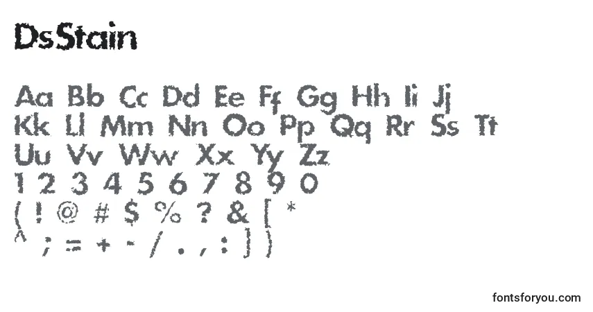 Czcionka DsStain – alfabet, cyfry, specjalne znaki