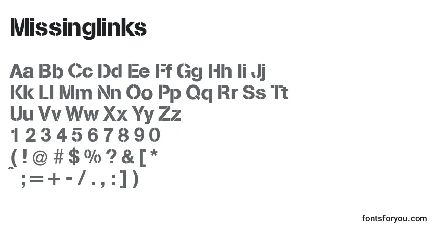 Czcionka Missinglinks – alfabet, cyfry, specjalne znaki