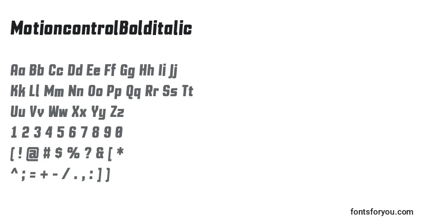 Czcionka MotioncontrolBolditalic – alfabet, cyfry, specjalne znaki