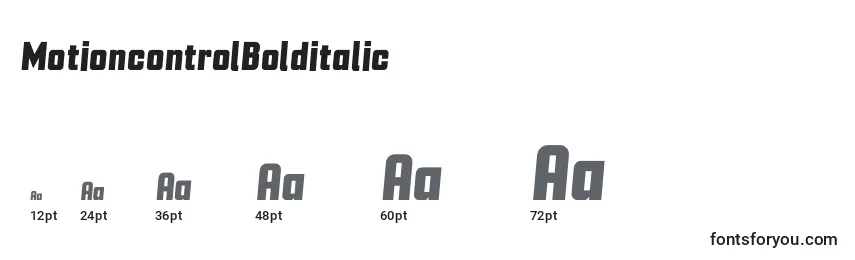 Размеры шрифта MotioncontrolBolditalic
