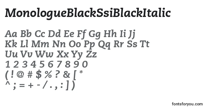 A fonte MonologueBlackSsiBlackItalic – alfabeto, números, caracteres especiais