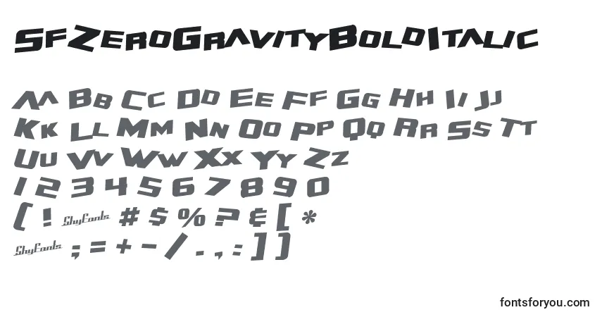 SfZeroGravityBoldItalicフォント–アルファベット、数字、特殊文字