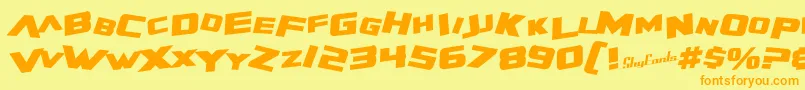 フォントSfZeroGravityBoldItalic – オレンジの文字が黄色の背景にあります。