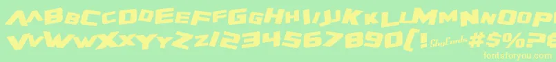 SfZeroGravityBoldItalic-fontti – keltaiset fontit vihreällä taustalla