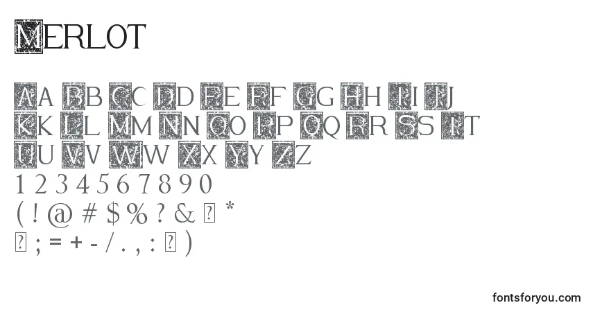 A fonte Merlot – alfabeto, números, caracteres especiais