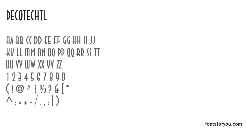Czcionka DecotechTl – alfabet, cyfry, specjalne znaki