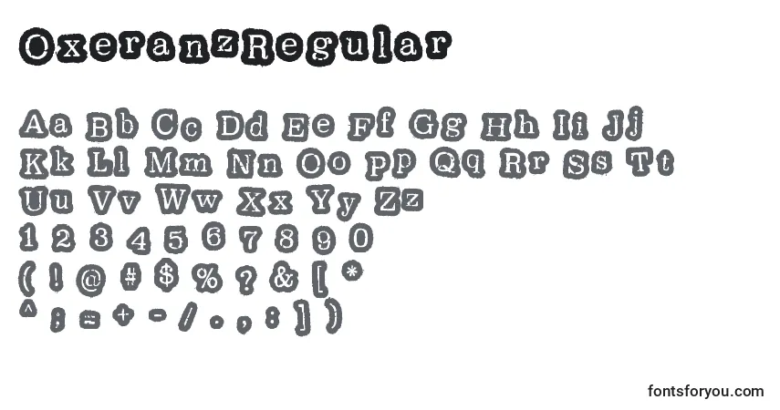 Czcionka OxeranzRegular – alfabet, cyfry, specjalne znaki