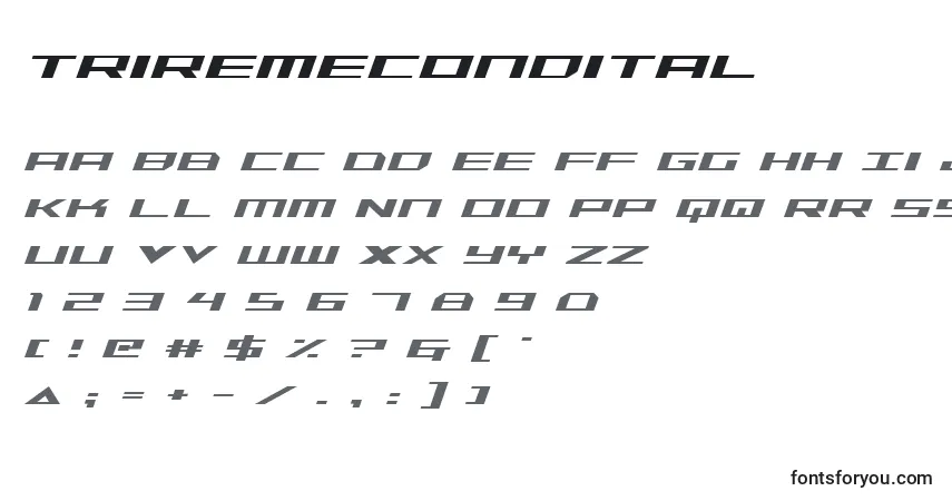 Triremeconditalフォント–アルファベット、数字、特殊文字