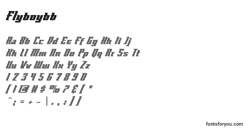 Czcionka Flyboybb – alfabet, cyfry, specjalne znaki