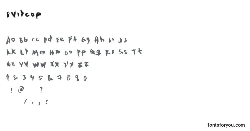 Schriftart Evilcop – Alphabet, Zahlen, spezielle Symbole