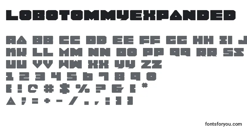 Czcionka LoboTommyExpanded – alfabet, cyfry, specjalne znaki