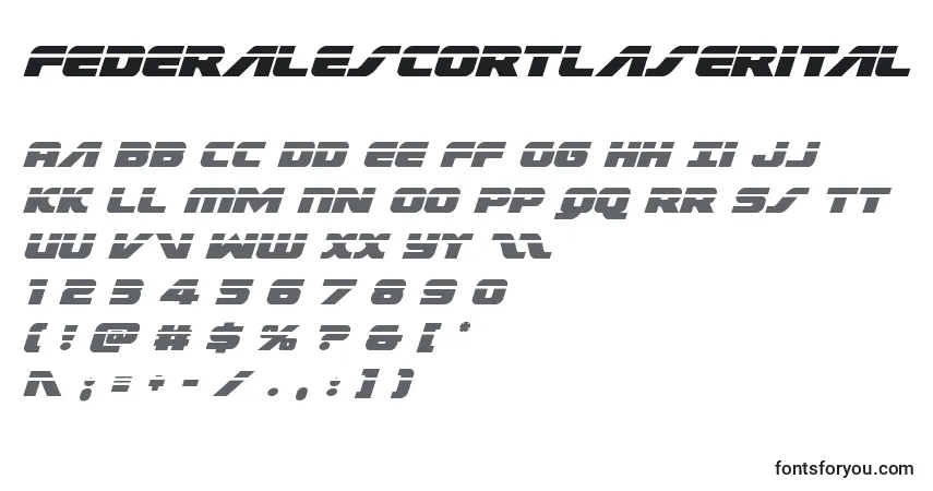A fonte Federalescortlaserital – alfabeto, números, caracteres especiais