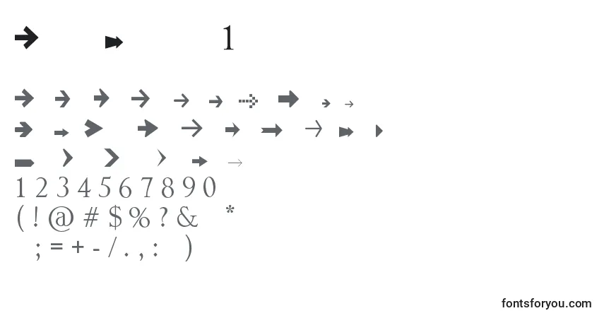 Czcionka ArrowSymbols1 – alfabet, cyfry, specjalne znaki