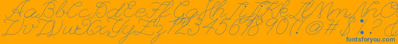 Leaguescriptnumberone-Schriftart – Blaue Schriften auf orangefarbenem Hintergrund