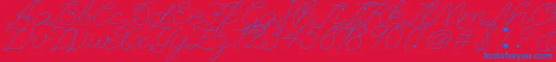 Fonte Leaguescriptnumberone – fontes azuis em um fundo vermelho