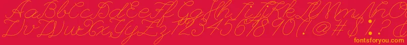 Leaguescriptnumberone-Schriftart – Orangefarbene Schriften auf rotem Hintergrund