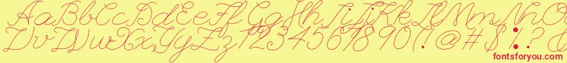 Fonte Leaguescriptnumberone – fontes vermelhas em um fundo amarelo
