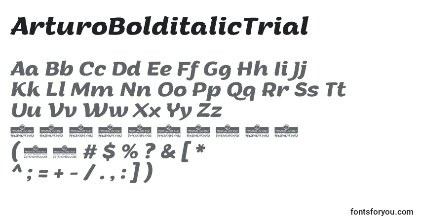 Шрифт ArturoBolditalicTrial – алфавит, цифры, специальные символы