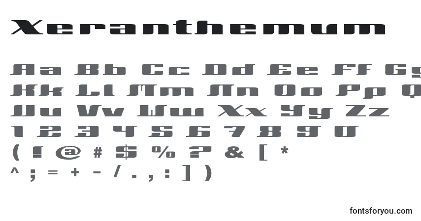 A fonte Xeranthemum – alfabeto, números, caracteres especiais